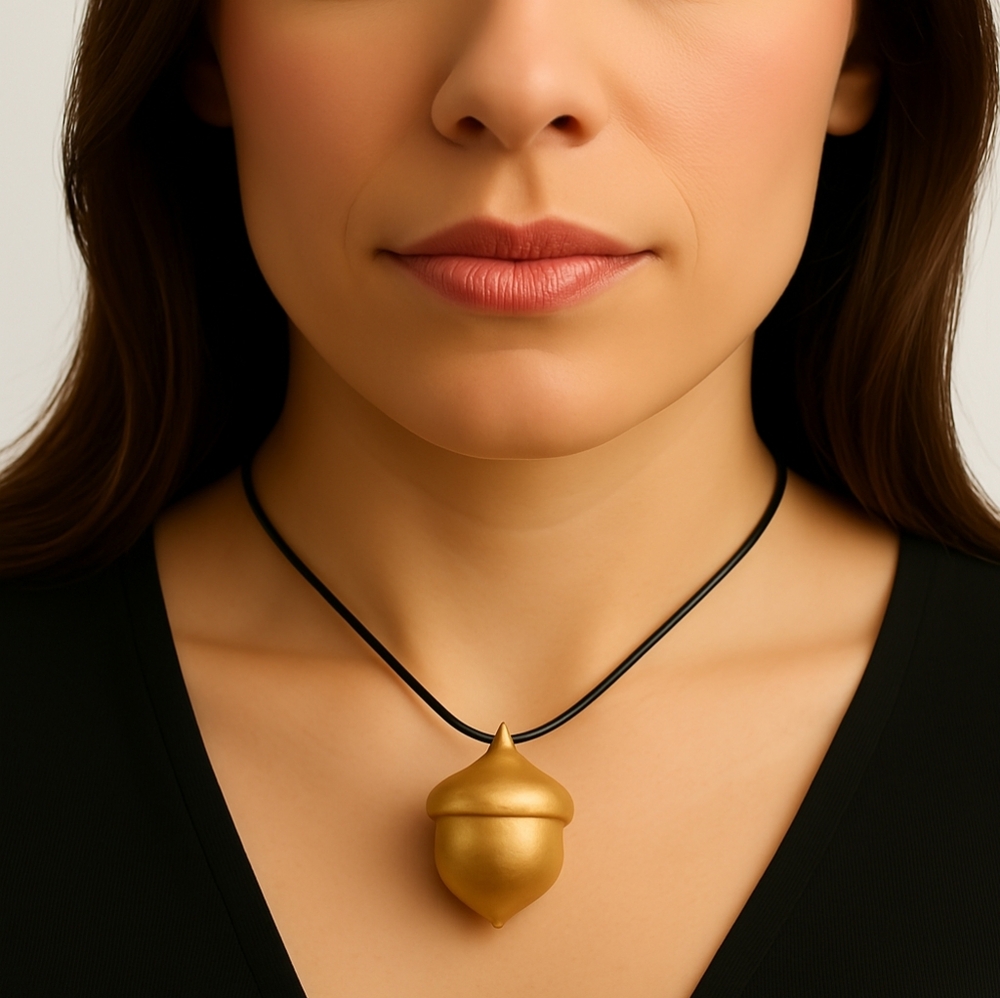 Women’s 32-Inch Gunmetal Necklace – Gold-Tone 3D Acorn Pendant Fashion Jewelry